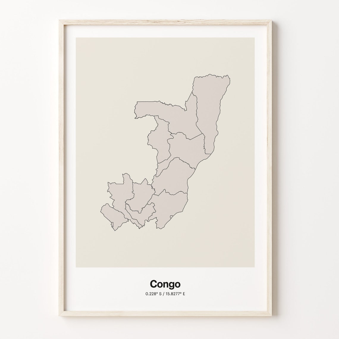 Congo Minimalist Country Outline Map Beige Coordinate Line Art Poster