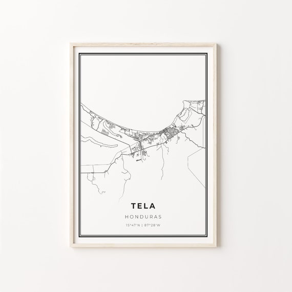 Honduras City Map Art Print, Black And White Style