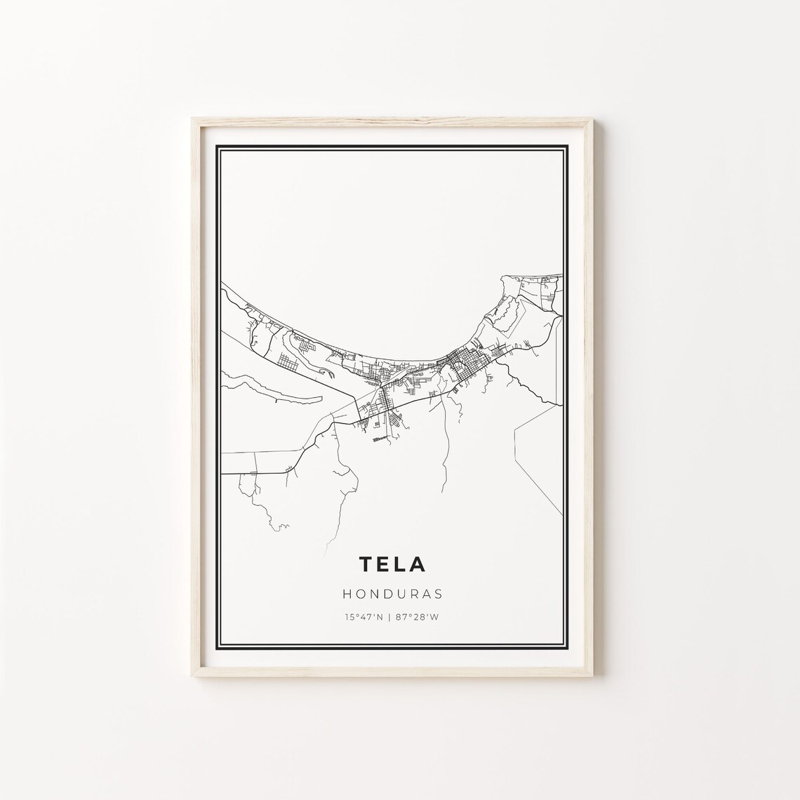 Honduras City Map Art Print, Black And White Style
