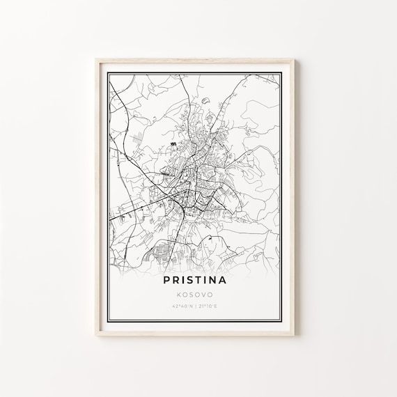 Pristina Kosovo Minimalist Black And White City Map Art Poster
