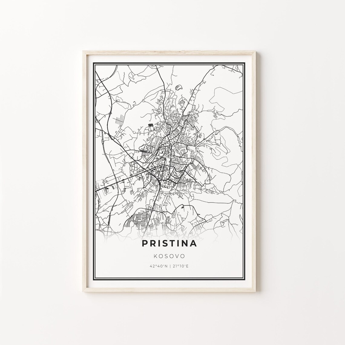 Pristina Kosovo Minimalist Black And White City Map Art Poster