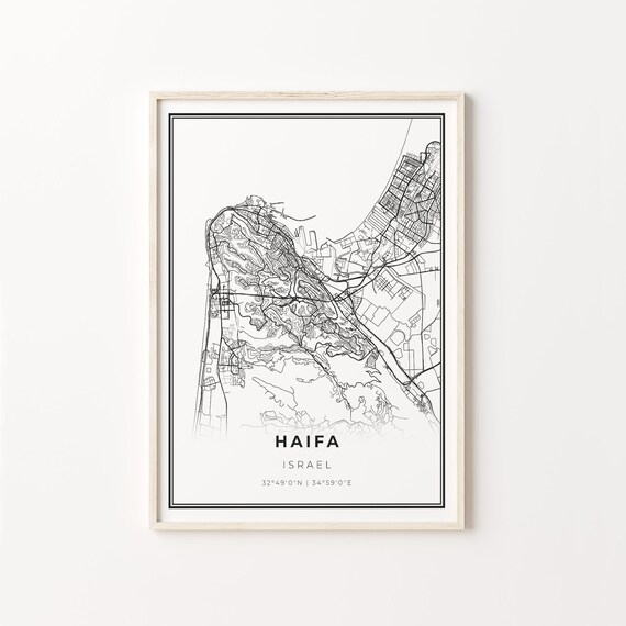 Haifa Israel Minimalist Black and White City Street Map Poster