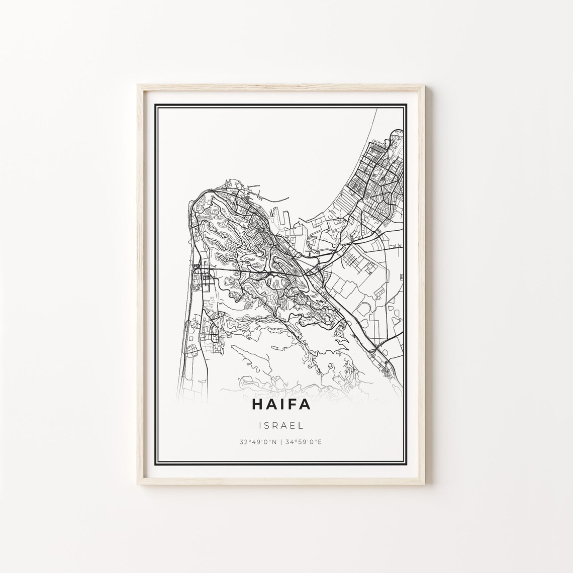 Haifa Israel Minimalist Black and White City Street Map Poster