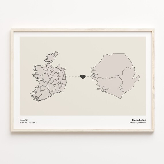 Ireland to Sierra Leone Minimalist Heart Connection Map Poster