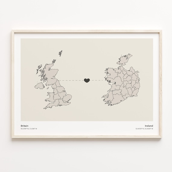 Britain Ireland Long Distance Heart Connection Map Gift Poster