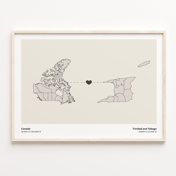 Canada Trinidad and Tobago Heart Map Long Distance Love Connection Poster