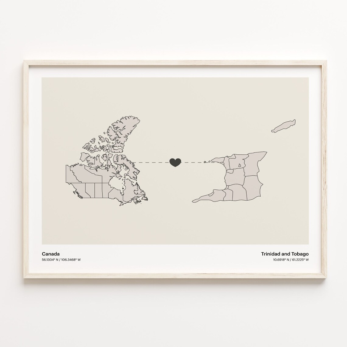Canada Trinidad and Tobago Heart Map Long Distance Love Connection Poster