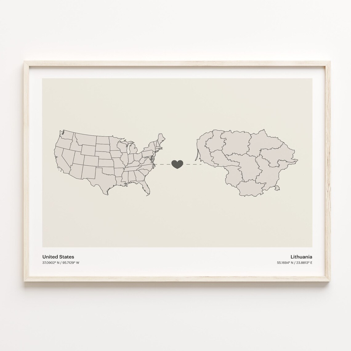 United States to Lithuania Connection Map Poster