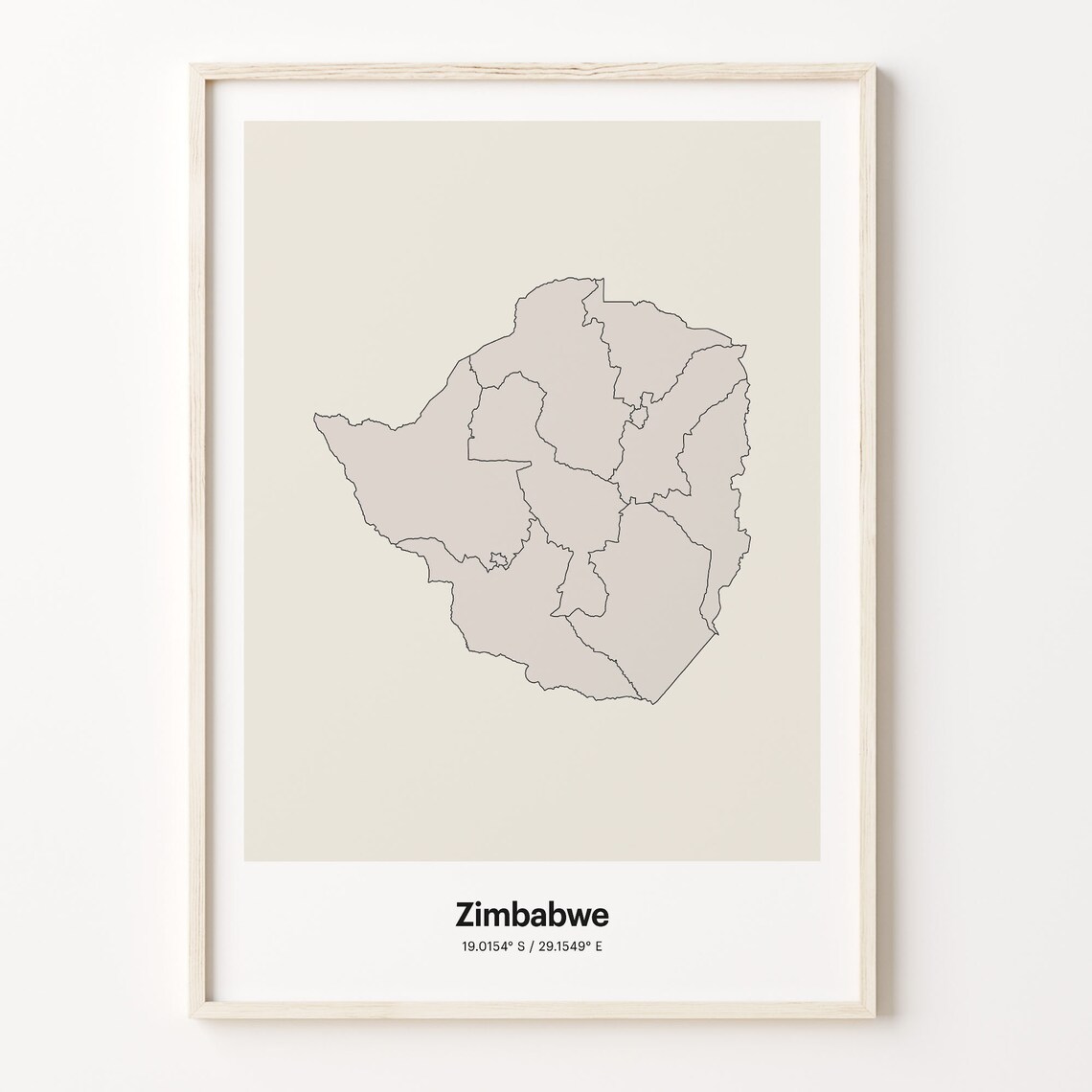 Zimbabwe Minimalist Country Map With Coordinates Line Art Poster