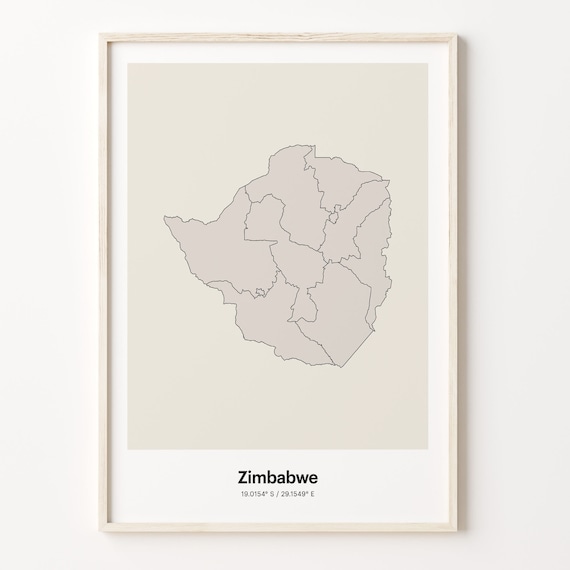 Zimbabwe Minimalist Country Map With Coordinates Line Art Poster