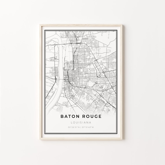 Baton Rouge Louisiana Black And White City Street Map Poster