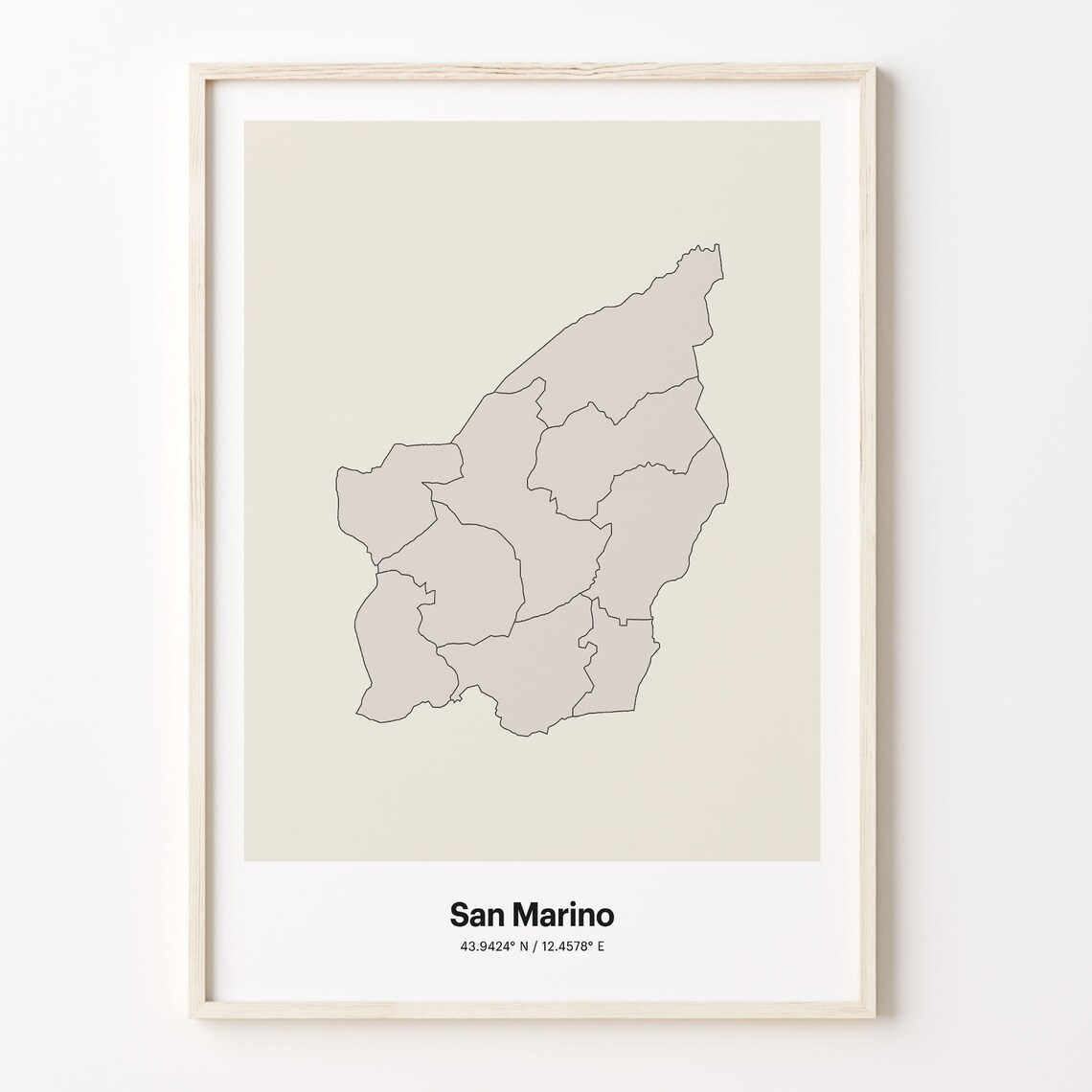 San Marino Minimalist Map Poster With Printed Coordinates Neutral Home Decor