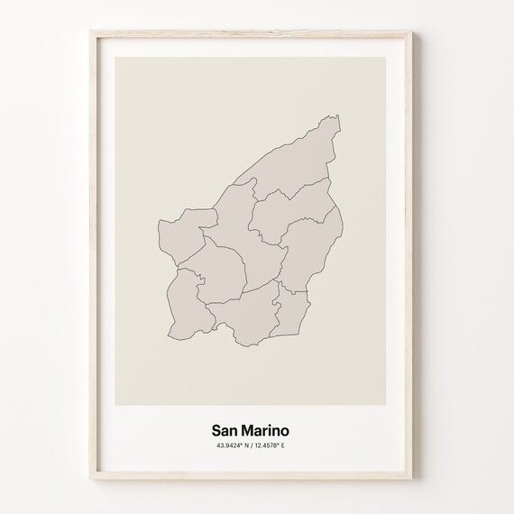 San Marino Minimalist Map Poster With Printed Coordinates Neutral Home Decor
