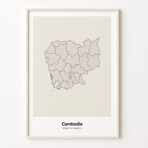 Cambodia Minimalist Country Outline Map Line Art Gift Decor Poster