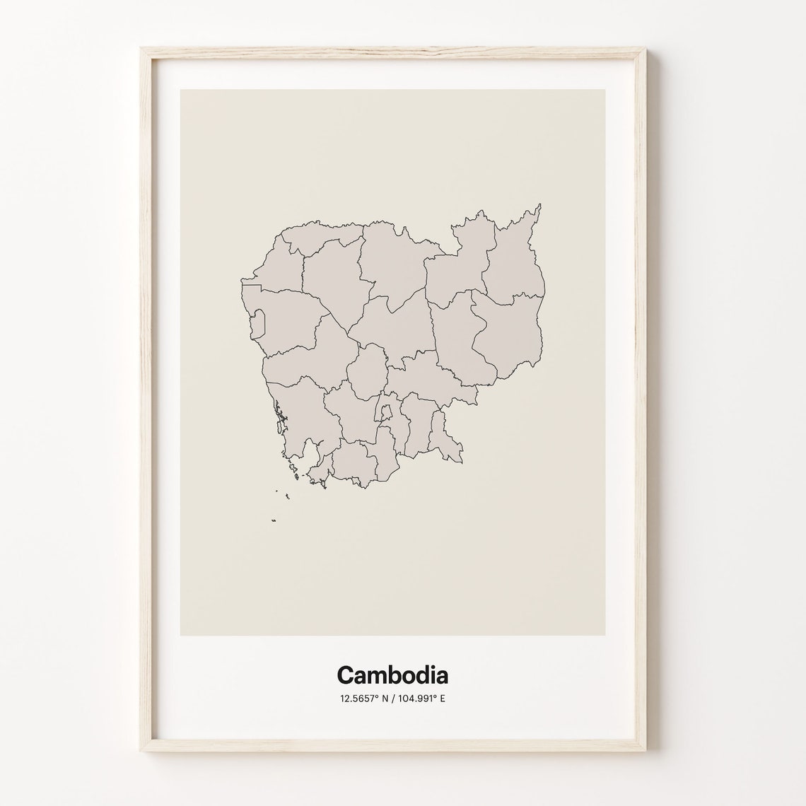 Cambodia Minimalist Country Outline Map Line Art Gift Decor Poster