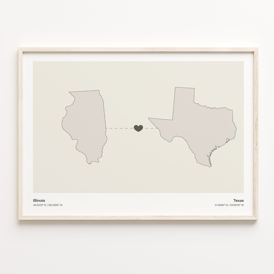 Illinois to Texas Minimalist Map Travel Poster
