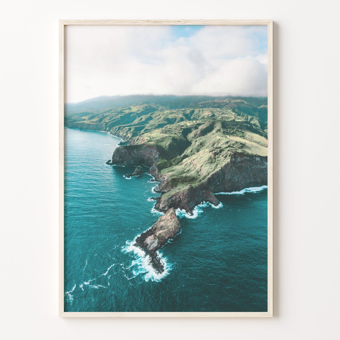 Maui Hawaii Aerial Tropical Coastline Cliffs Emerald Ocean Poster