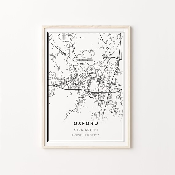 Oxford Mississippi Black and White Modern City Map Line Art Poster
