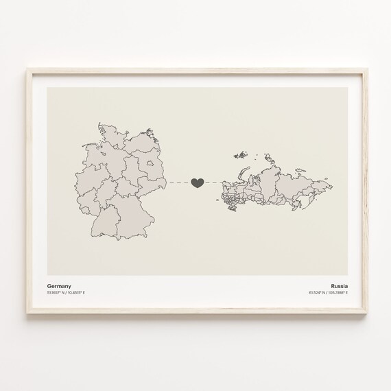 Germany To Russia Long Distance Country Connection Map Art Poster