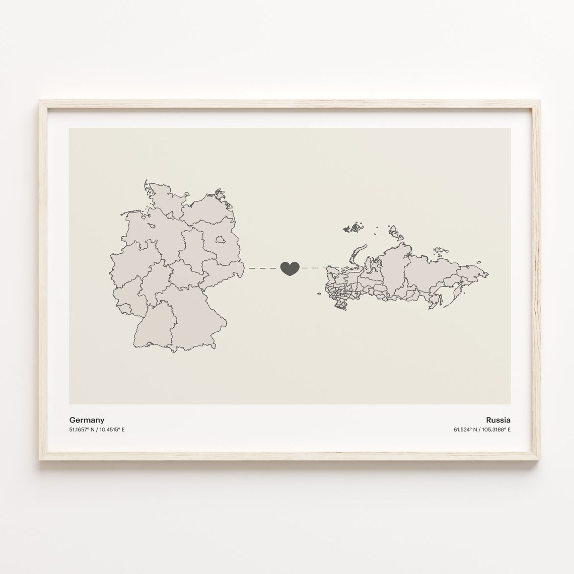 Germany To Russia Long Distance Country Connection Map Art Poster