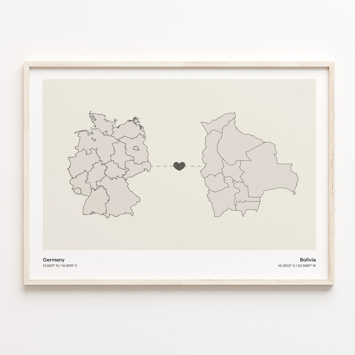 Germany To Bolivia Minimalist Country Connection Map Gift Poster