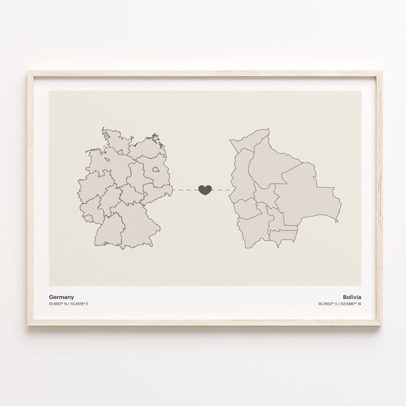 Germany To Bolivia Minimalist Country Connection Map Gift Poster