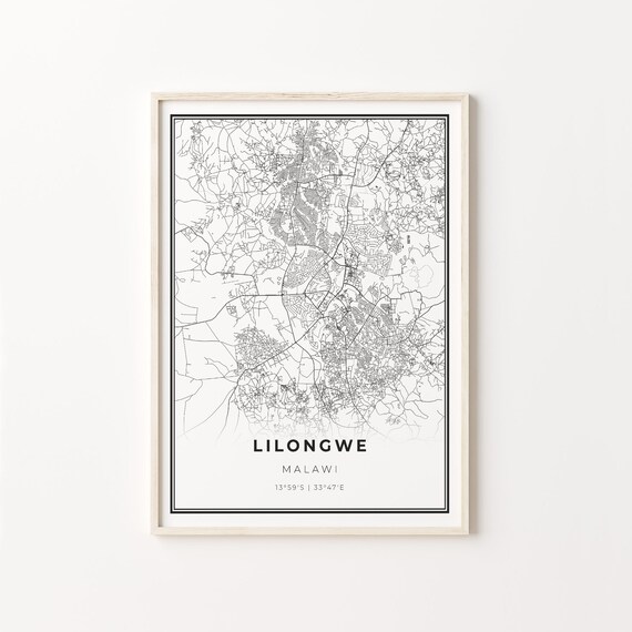 Lilongwe Malawi Minimalist Black White City Street Map Art Poster
