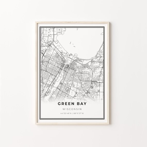 Green Bay Wisconsin Modern Minimalist Black White Street Map Poster