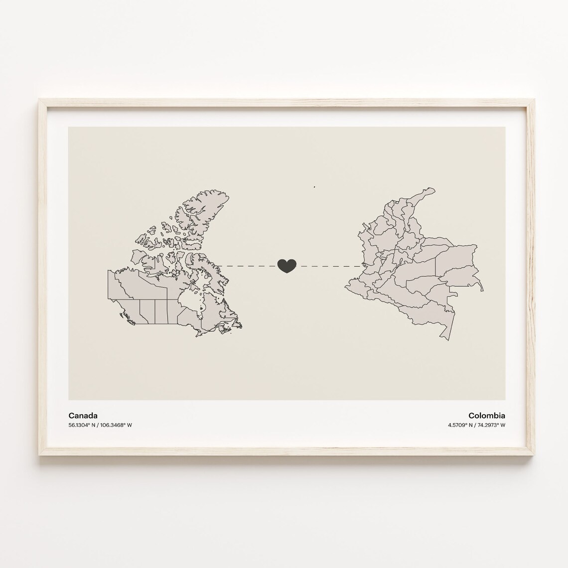 Canada To Colombia Minimalistic Country Connection Map Poster