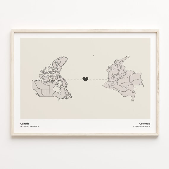 Canada To Colombia Minimalistic Country Connection Map Poster
