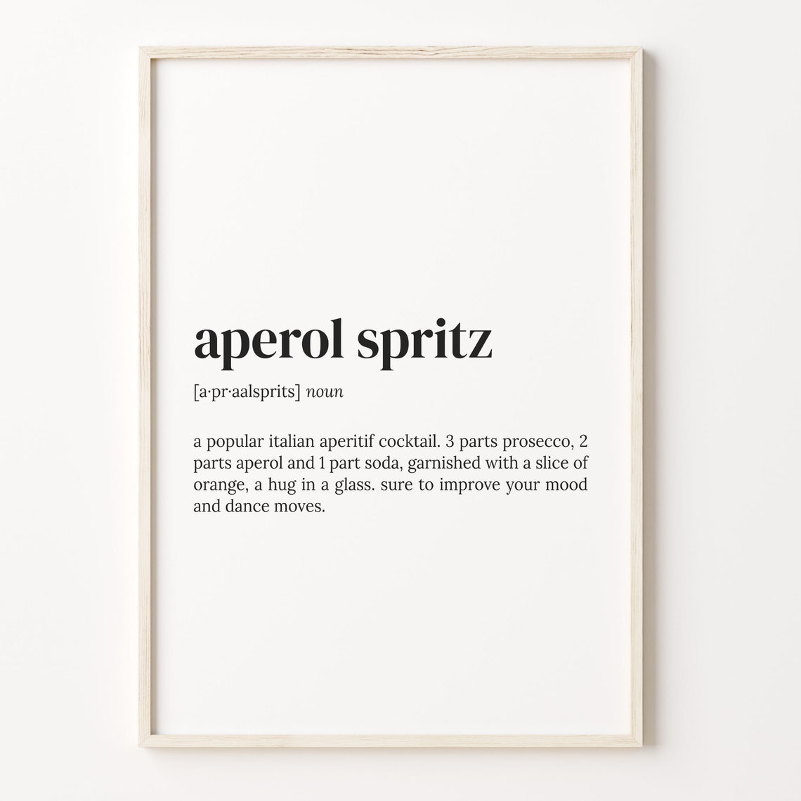 Aperol Spritz Cocktail Dictionary Definition Kitchen Bar Wall Art