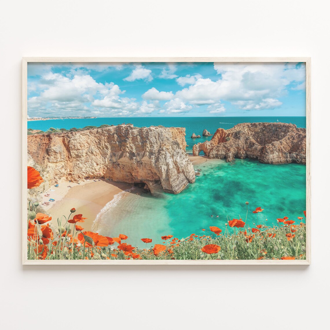 Stunning Portugal Algarve Cliffs Turquoise Cove Poppy Poster