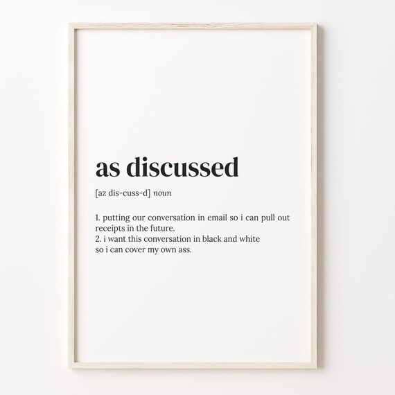 As Discussed Cheeky Email Definition Print for Office Humor Lovers