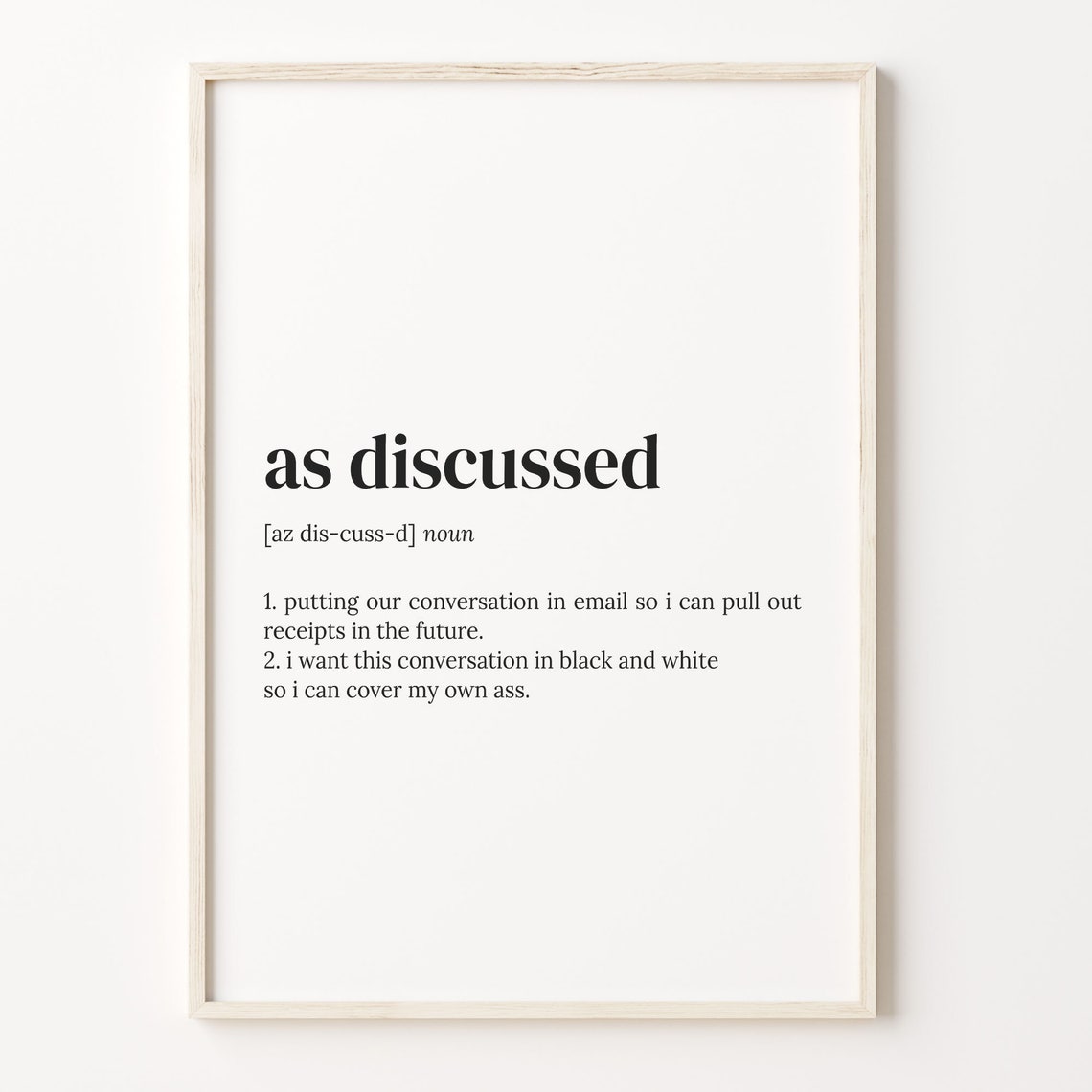 As Discussed Definition Print Dictionary Poster Quote Wall Art Funny Work Art Office Xmas Gift Funny Gift For Dad C17 164