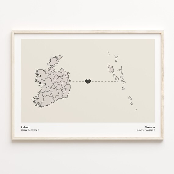 Ireland To Vanuatu Minimalist Long Distance Love Connection Poster