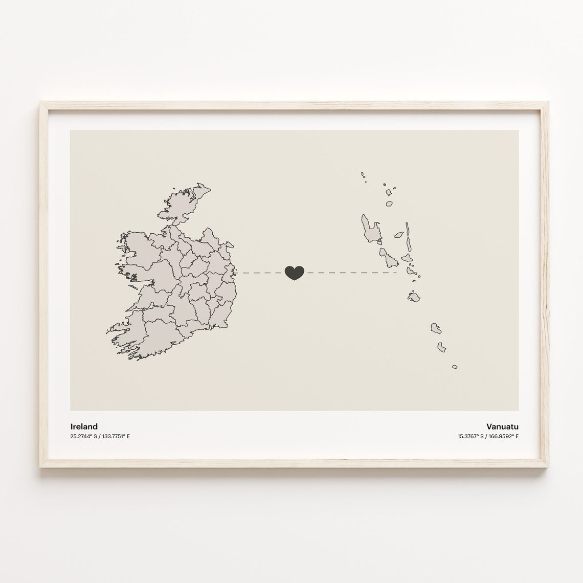 Ireland To Vanuatu Minimalist Long Distance Love Connection Poster