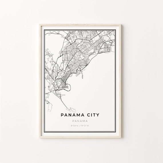 Panama City Panama Map Minimalist Black and White Line Art Poster