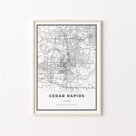 Cedar Rapids Iowa City Map Street Line Art Black White Minimalist Poster