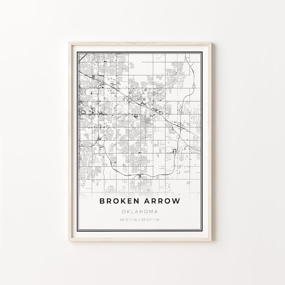 Broken Arrow Oklahoma Minimalist City Street Map Travel Decor Poster