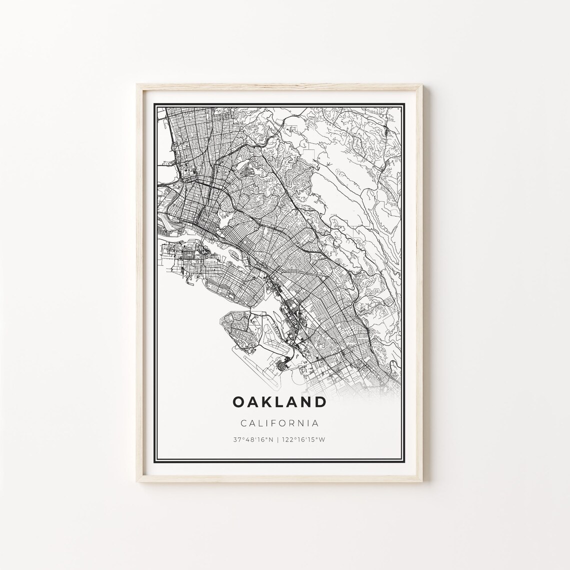 Oakland California Minimalist Black White City Street Map Art Poster