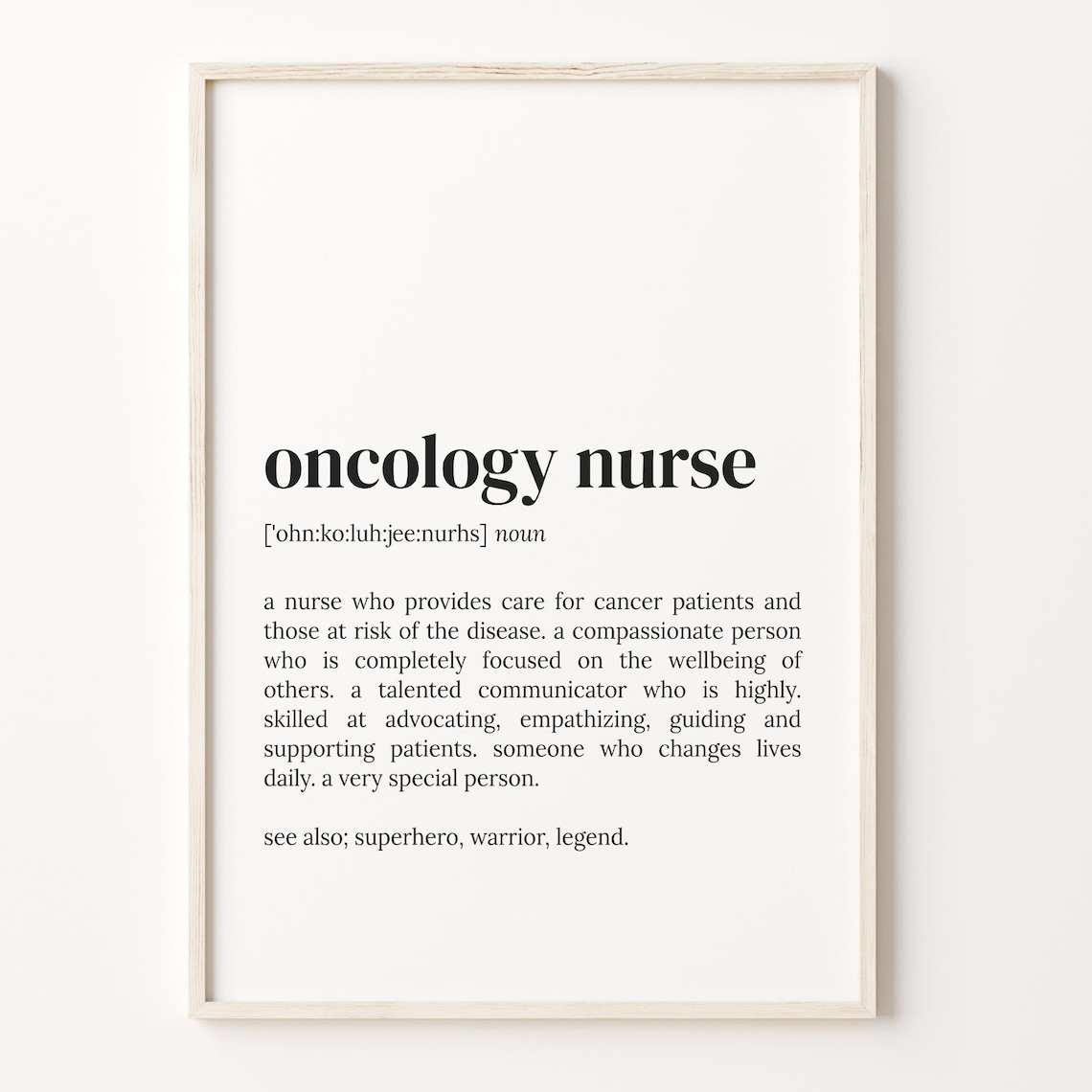 Oncology Nurse Definition Quote Poster, Thank You Gift