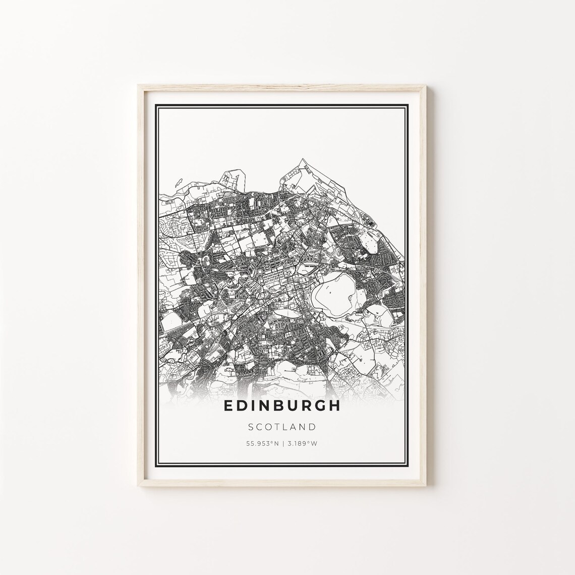 Edinburgh City Map Art Print, Modern Black and White