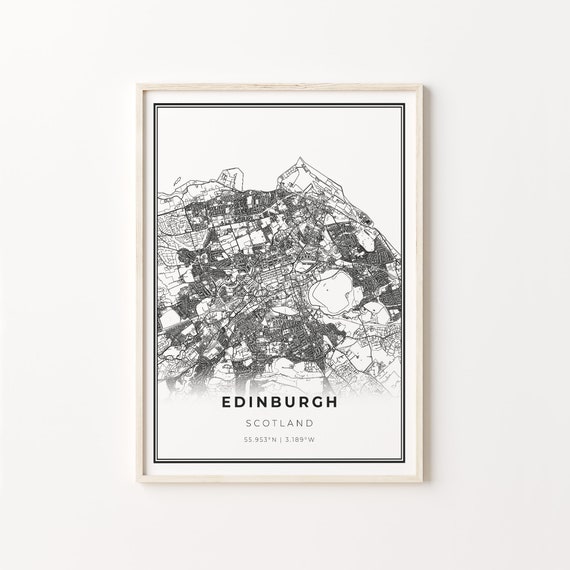 Edinburgh City Map Art Print, Modern Black and White