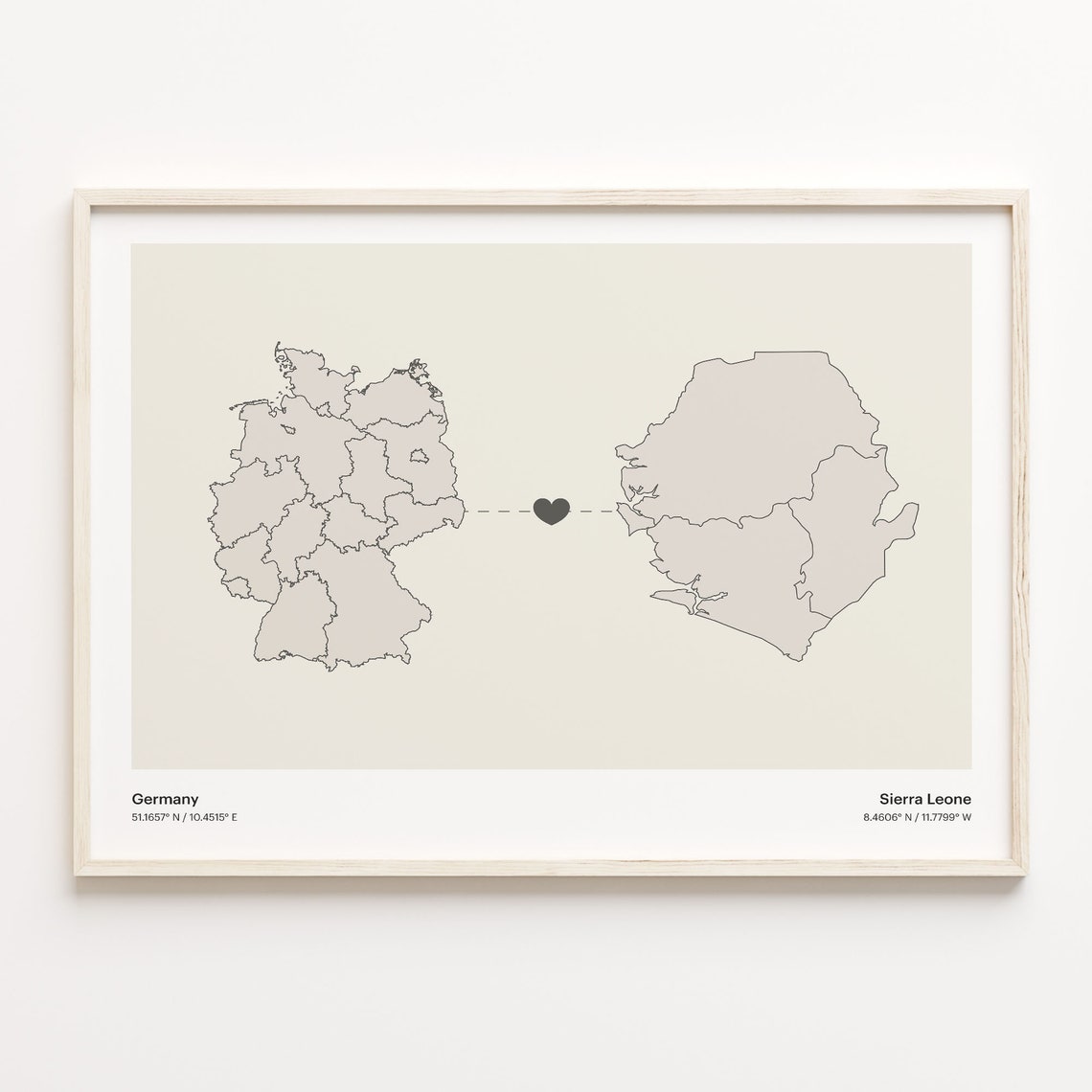 Germany Sierra Leone Country Connection Heart Map Art Poster