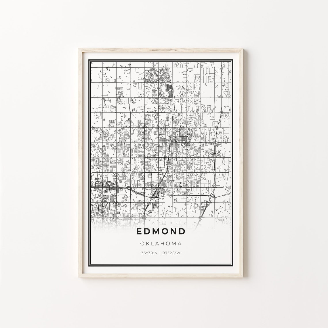 Edmond Oklahoma Minimalist Modern Black And White City Map Poster