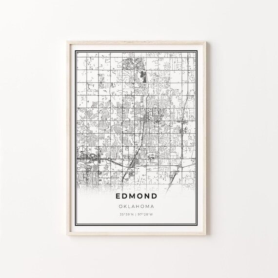 Edmond Oklahoma Minimalist Modern Black And White City Map Poster