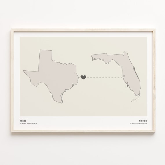 Texas To Florida Connection Map Art Print