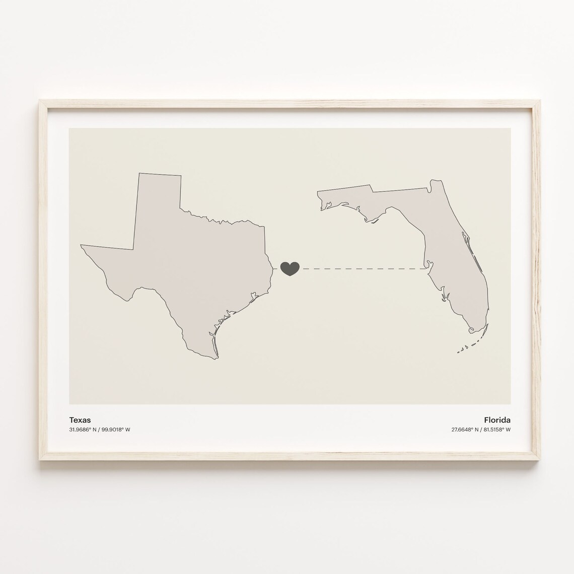 Texas To Florida Connection Map Art Print