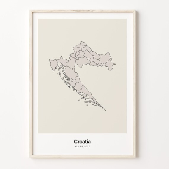 Croatia Beige Minimalist Line Art Country Map Coordinates Poster
