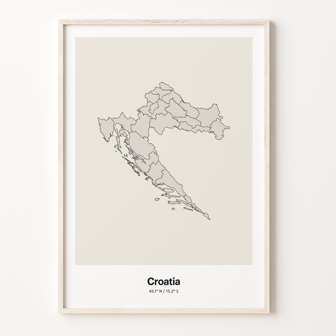Croatia Beige Minimalist Line Art Country Map Coordinates Poster